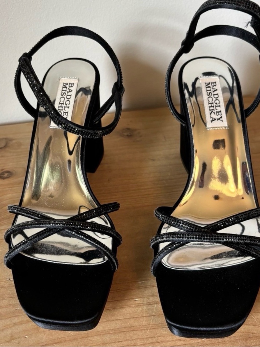 Badgley Mischka Shoes Womens Size 6.5 Black Frida Platform Block Heel Satin
